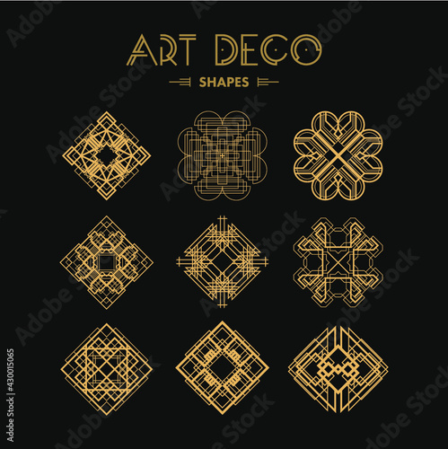 Set of Art deco shapes and signs. Creative template in style of 1920s for your design. Vector illustration. EPS 10