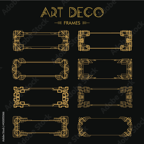 Set of Art deco borders and frames. Creative template in style of 1920s for your design. Vector illustration. EPS 10