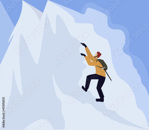 Quadro em tela Mountains and rock climber with backpack and ice ax