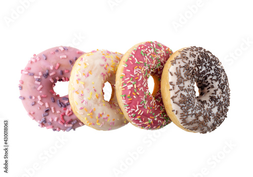 Donuts close-up on a white background. Round donuts isolated on white background. photo