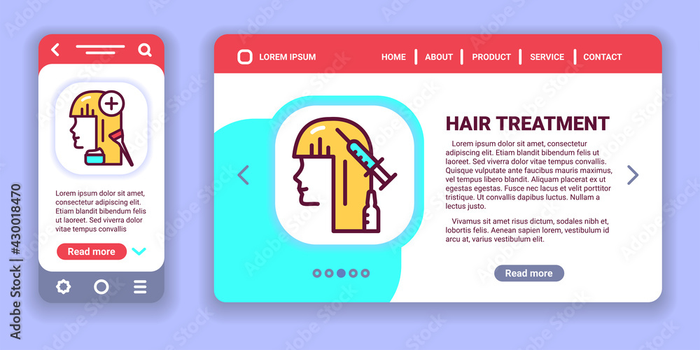 Hair treatment web banner and mobile app kit. Outline vector illustration Hair treatment web banner and mobile app kit. Outline vector illustration