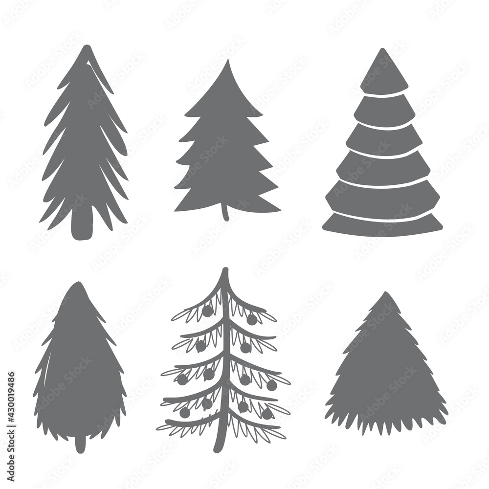 Obraz premium Vector illustration of different christmas trees with starburst