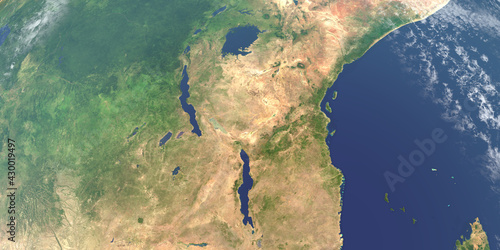 African Great Lakes in planet earth,  aerial view from outer space photo