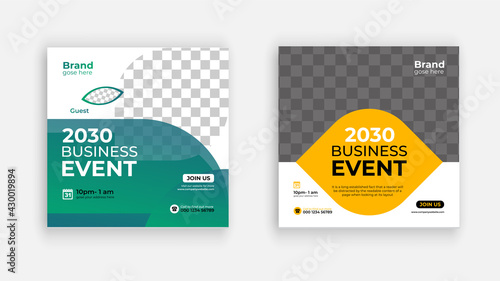 Business events, social media post template banner 