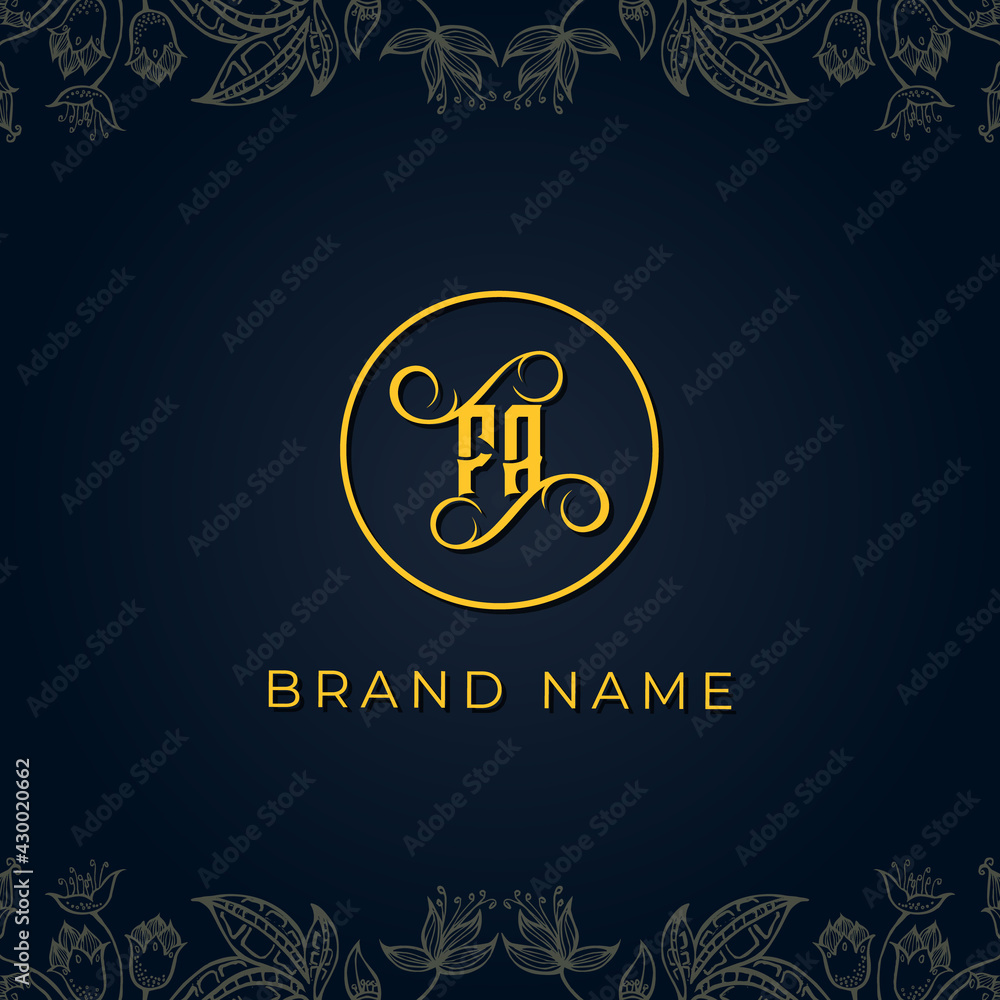 Royal luxury letter FA logo.