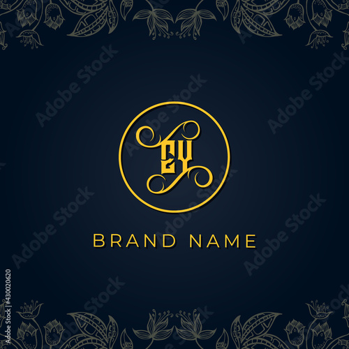 Royal luxury letter EY logo.