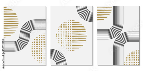 Abstract art background set with geometric shapes. Minimal design with circles and lines. Contemporary poster, modern graphic, trendy cover, print or wallpaper design template.