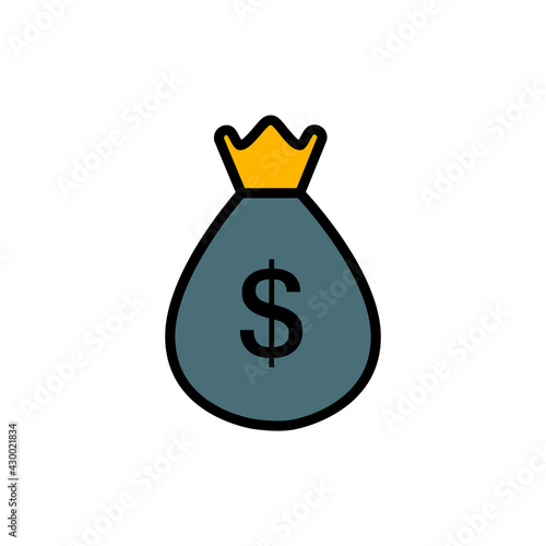 Money bag line icon. Icon of money bag with dollar coin for investment concept. Flat filled outline style. Grab bag wealth treasure single isolated icon with filled line style
