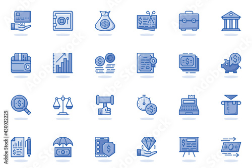Business finance web flat line icon. Bundle outline pictogram of money, accounting, management, bank payment, profit, company strategy concept. Vector illustration of icons pack for website design