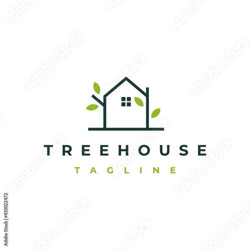Tree and House logo design vector isolated, abstract tree logo design