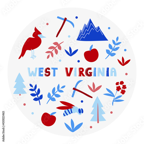USA collection. Vector illustration of West Virginia theme. State Symbols