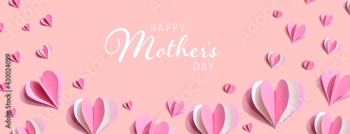 Happy mothers day message with pink paper hearts