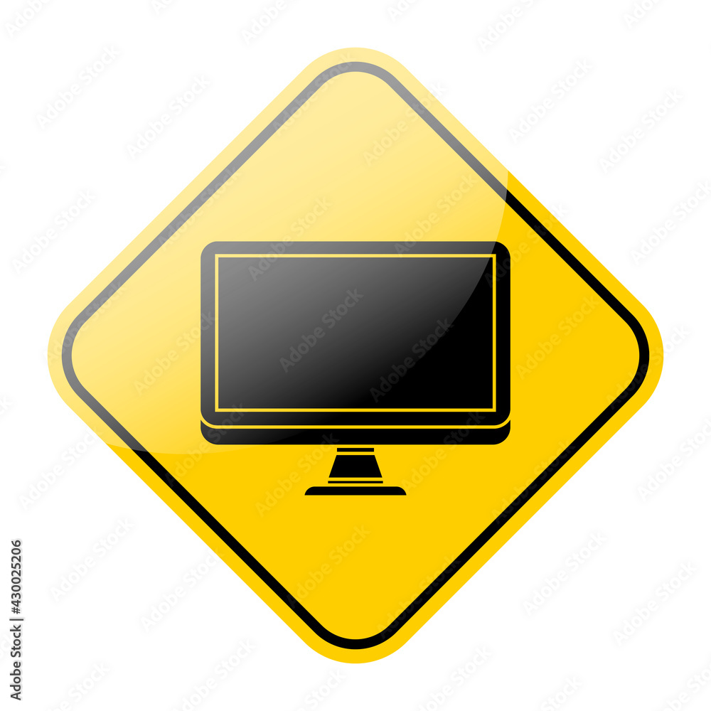 Computer screen icon on a yellow sign frame. Vector illustration isolated on white background. Computer screen icon on a yellow sign frame. Vector illustration isolated on white background.