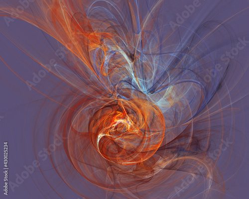 Abstract red purple blue nebulosity or energy discharge. Unwinding flame in perspective. Fictional digital magic illustration, ambient flow, aura. Great as background.