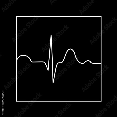 Health symbol with cardiogram line on black background. Vector square icon illustration