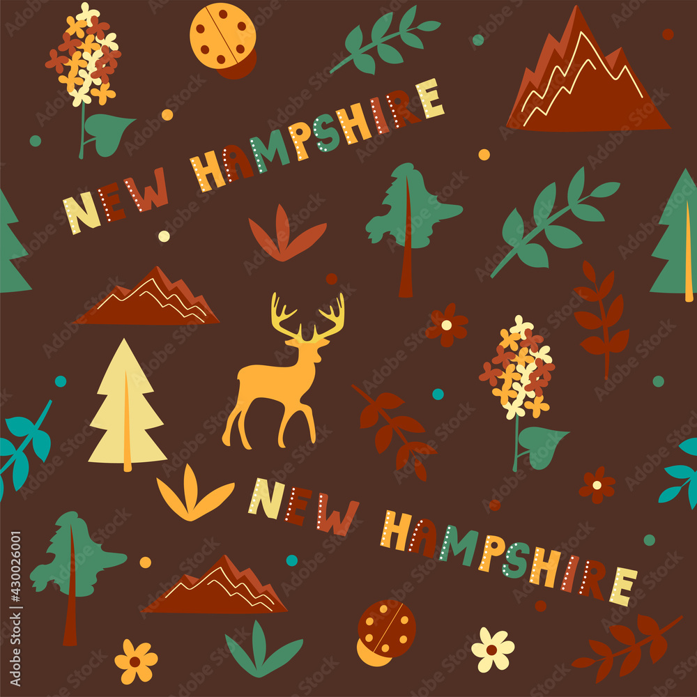 USA collection. Vector illustration of New Hampshire theme. State Symbols