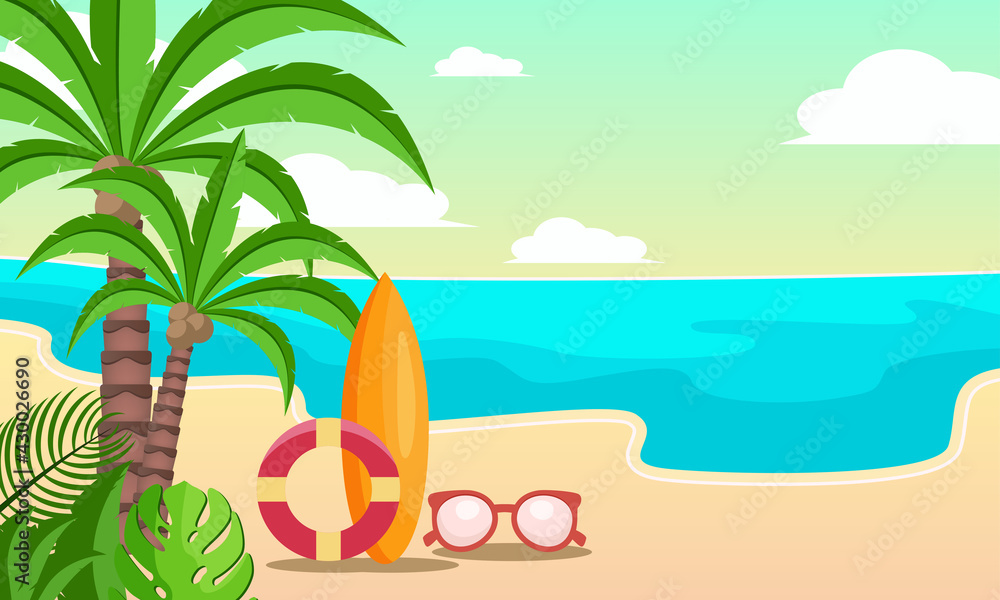 Summer Beach Background Vector Illustration 