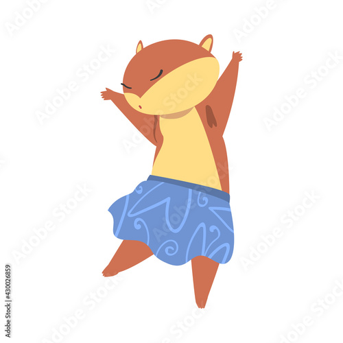 Cute Funny Hamster Dansing Wearing Blue Skirt, Adorable Animal Character Cartoon Vector Illustration