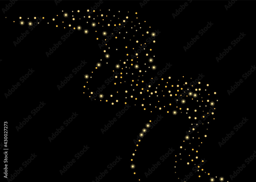 Gold glitter confetti on a black background. Shiny particles scattered, sand. Decorative element. Luxury background for your design, cards, invitations, vector