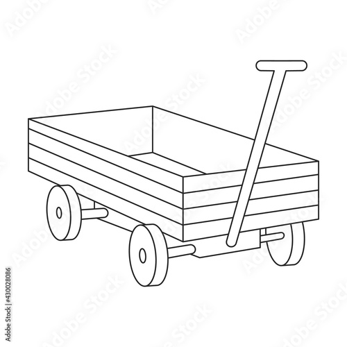 Garden wagon vector outline icon. Vector illustration farm cart on white background. Isolated outline illustration icon of garden wagon.