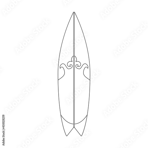 Surfboard vector outline icon. Vector illustration surf board on white background. Isolated outline illustration icon of surfboard.