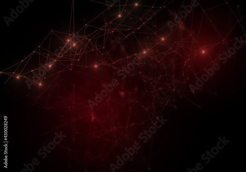 Plexus lines, dots and light beams with light points. Abstract technology, science and engineering background. Depth of field settings. 3D rendering © britaseifert