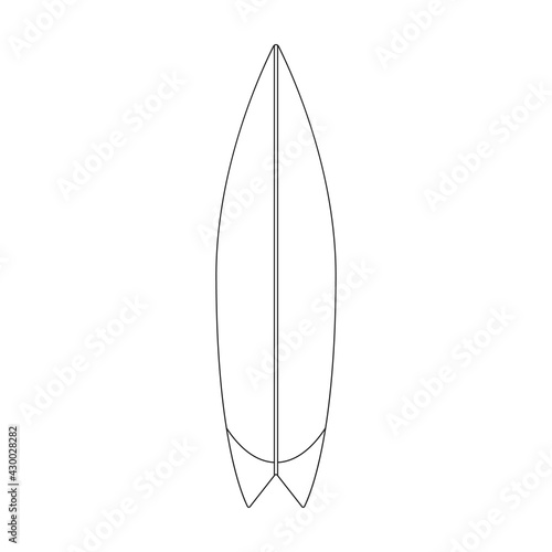 Surfboard vector outline icon. Vector illustration surf board on white background. Isolated outline illustration icon of surfboard.