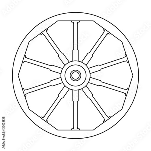 Wheel cart vector outline icon. Vector illustration wood cartwheel on white background. Isolated outline illustration icon of wood wheel cart.
