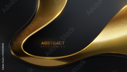 Abstract background with black and golden wavy layers.