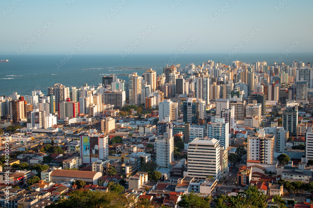 Aerial view of the city and buildings