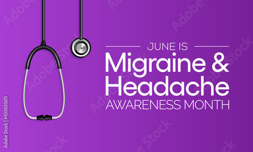 National Migraine and headache awareness month is observed every year in June. it is usually a moderate or severe headache felt as a throbbing pain on one side of the head. Vector illustration.