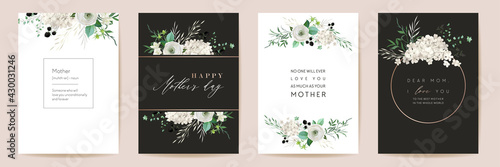 Vector Mothers day elegant floral greetings. Watercolor classic flowers frame set. Spring flower design