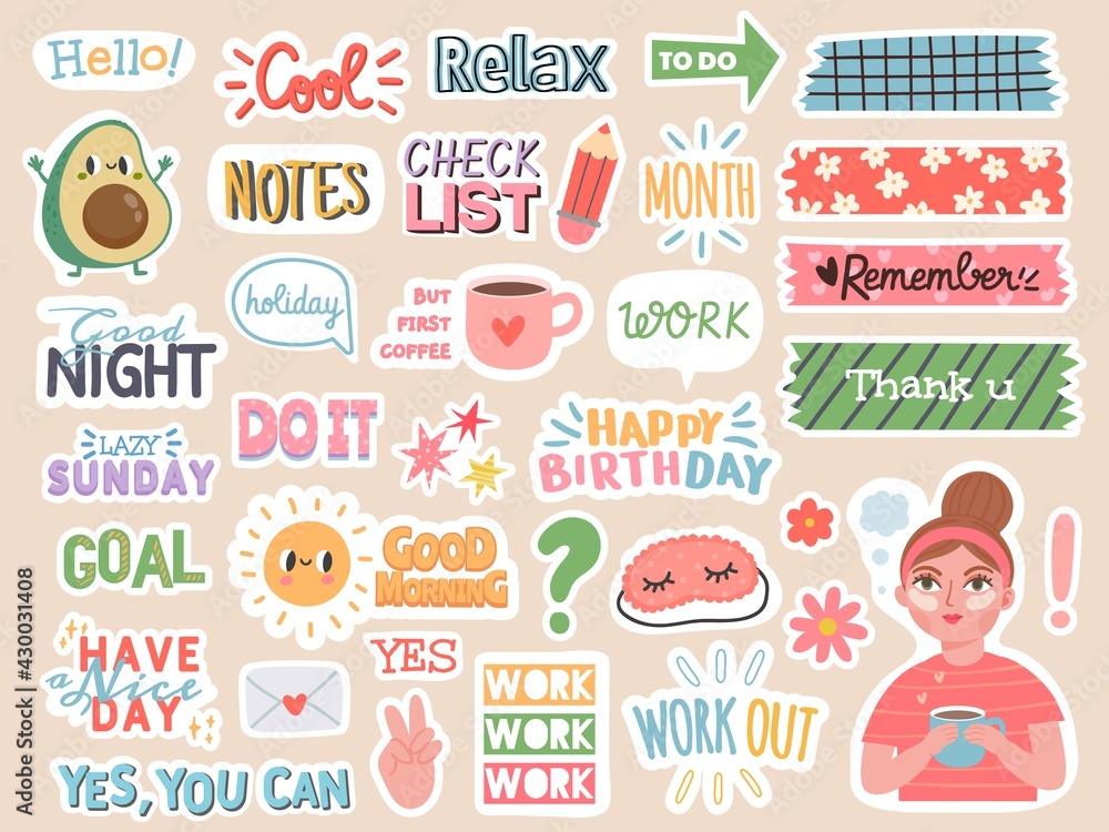 Popular Words Stickers Set Vector Download