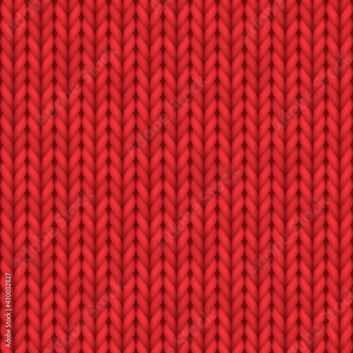 Realistic knit texture, knitted seamless pattern or red wool knitwear ornament