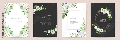 Mothers day beautiful floral cards. Watercolor flowers frame vector set. Spring flower design for Mother party