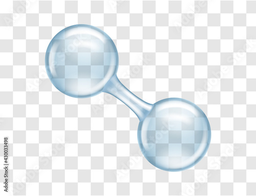 Transparent oxygen molecule bubble shape. Glowing o2 molecular formula model