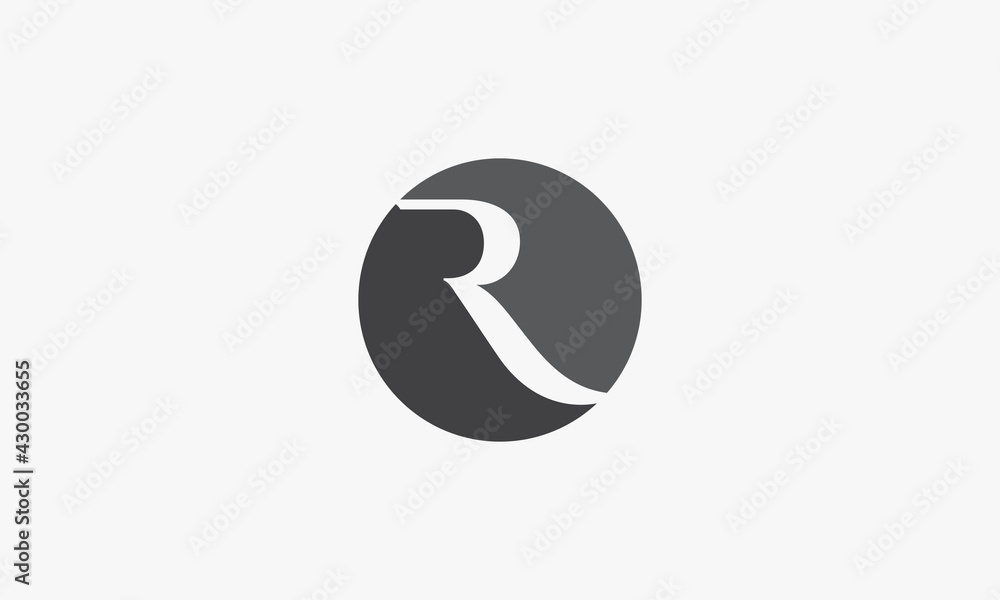 circle letter R negative space logo concept isolated on white background. circle letter R negative space logo concept isolated on white background.
