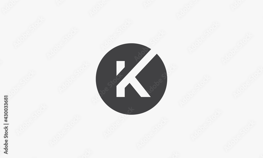 negative space circle letter K logo concept isolated on white background. negative space circle letter K logo concept isolated on white background.
