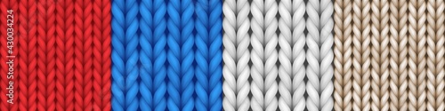 Set of knitted colorful seamless pattern. Multicolor knitting abstract background