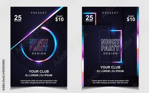 Night dance party music layout cover design template background with colorful dark blue glitters style. Light electro vector for music event concert disco  club invitation  festival poster  flyer