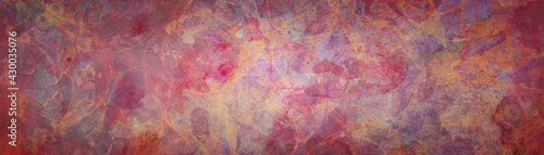 Abstract grunge texture pattern on old painted background, colorful gold, pink, red and yellow distressed circle pattern on peeling painting