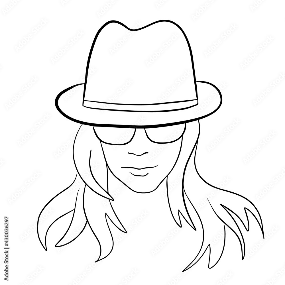 Abstract Woman face with hat. Continuous line drawing. Abstract Woman face with hat. Continuous line drawing.