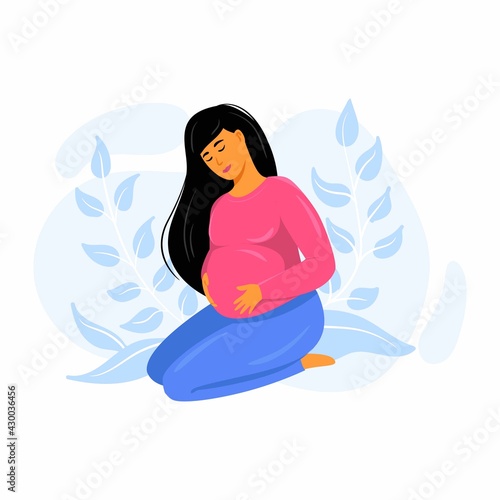 Pregnant woman. Pregnancy and motherhood. Vector illustration in flat style.