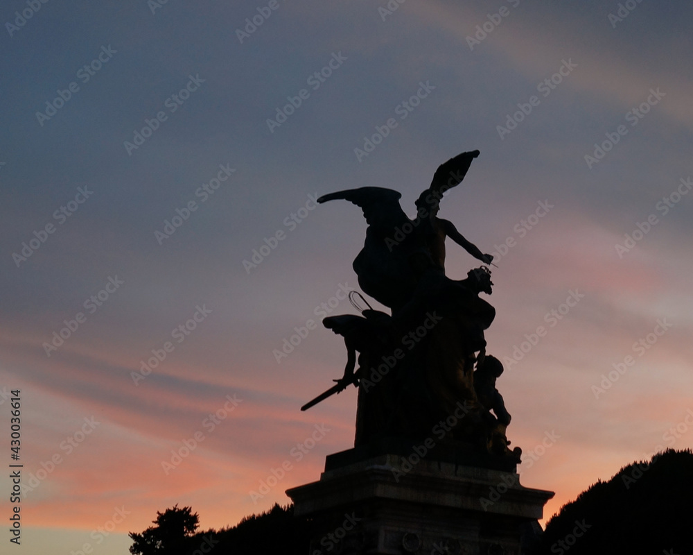 Silhouette of Rome against the background of a beautiful, red sunset Silhouette of Rome against the background of a beautiful, red sunset