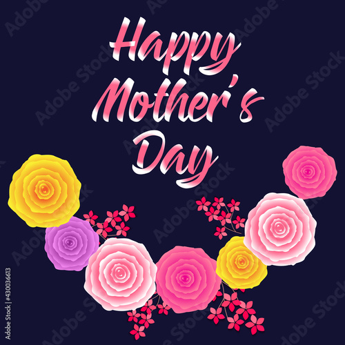 Mother's Day poster decorated with folk elements and floral motifs, vector illustration