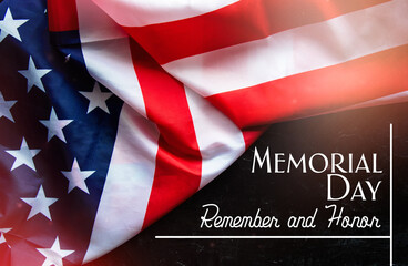 Memorial Day Remember and Honor text American flag  background