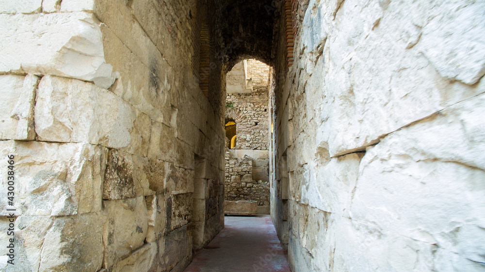 Diocletian's Palace, underground city of Split. Croatia. Bearing walls ...