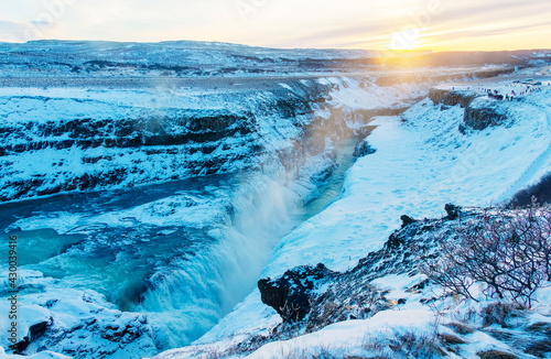 The beautiful Waterfall Gullfoss in Winter, Golden Circle, Iceland, Europe