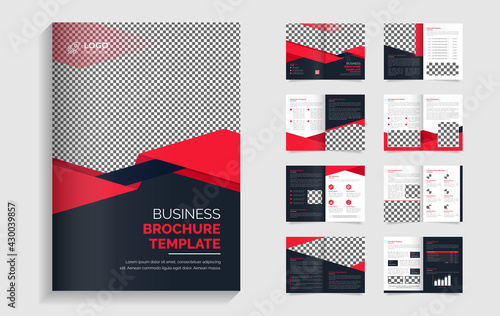 red and black creative abstract shape modern business 16 page bi fold brochure template design