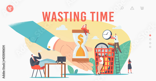 Characters Wasting Time, Procrastination Landing Page Template. Procrastinating Businesspeople, Employee at Workplace